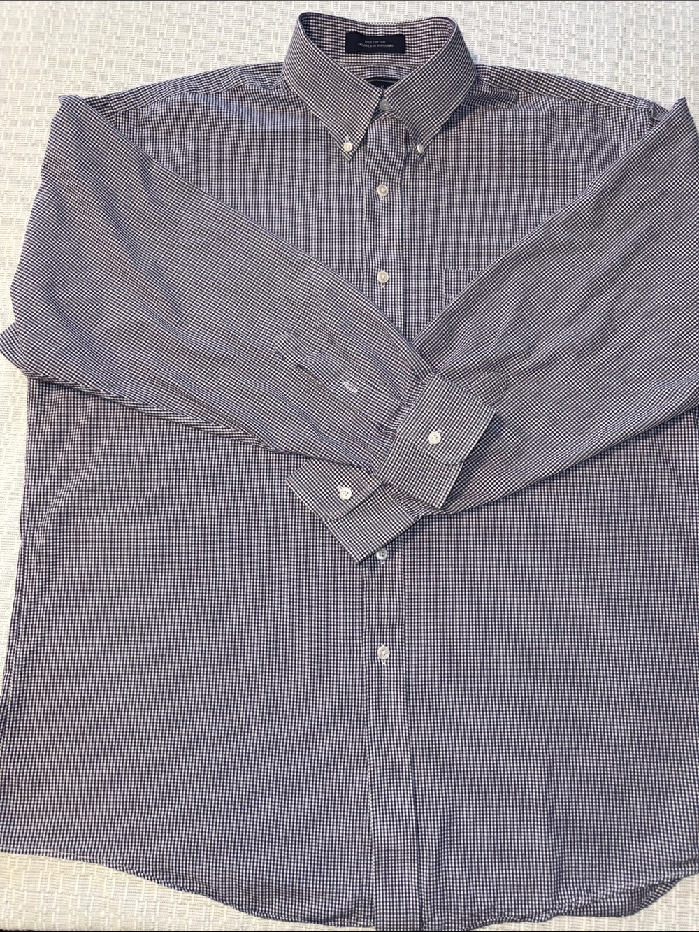 Mens Navy and White Mini Check Button-Down Dress Shirt